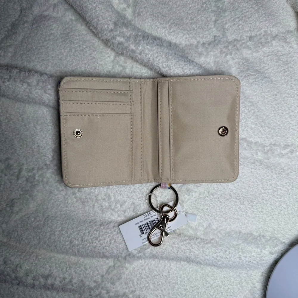 Mary Square Autumn Blossom ID Wallet Keychain Snap Card Holder Floral NWT